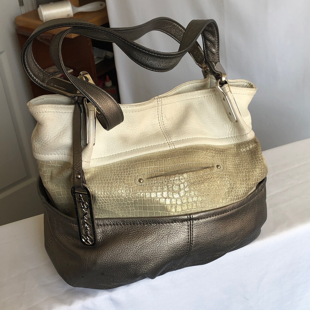 B. Makowsky Metallic and Cream HOBO Soft Leather Shoulder Bag Authentic